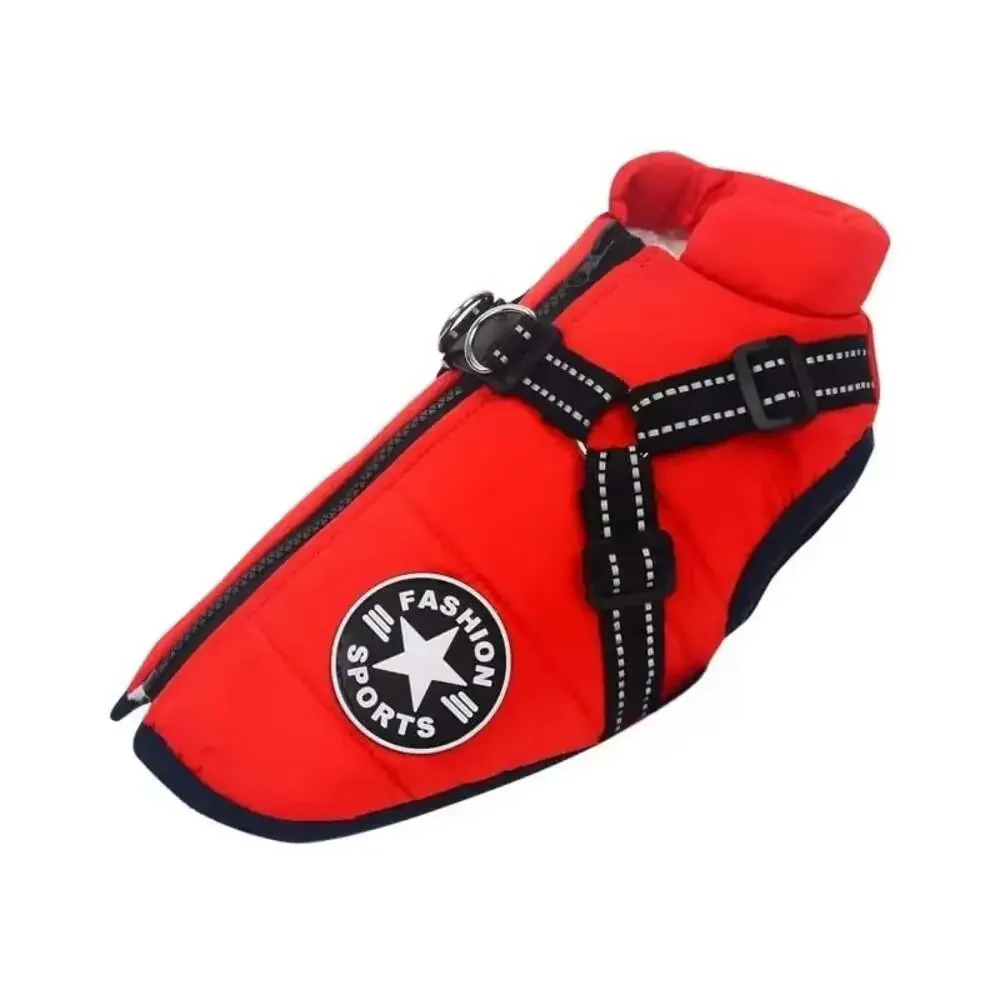 Large Pet Dog Jacket with Harness Winter Warm Dog Clothes for Labrador Waterproo